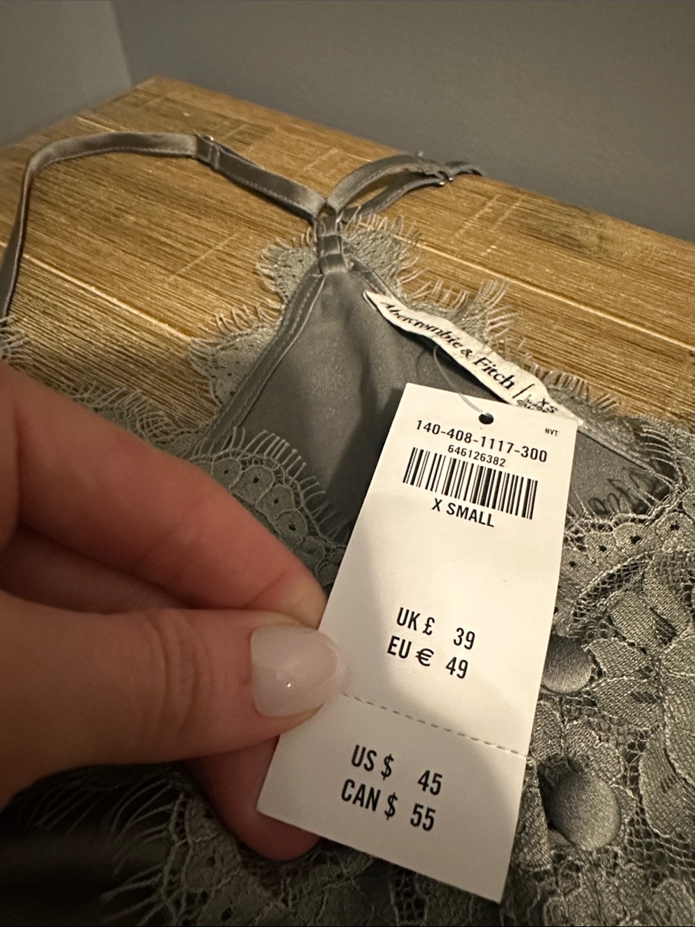 Abercrombie & Fitch Silver-Gray Satin Lace Trim Bodysuit - Picture 2 of 5